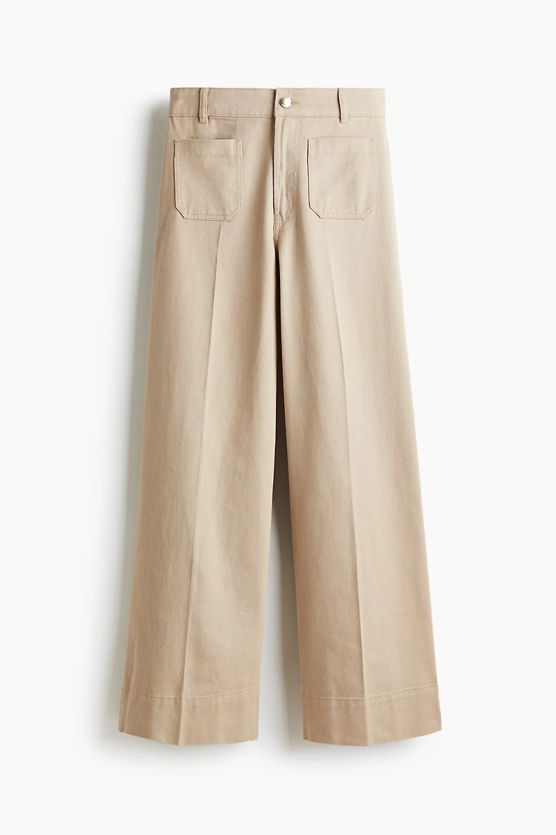 Wide-Leg Twill Pants