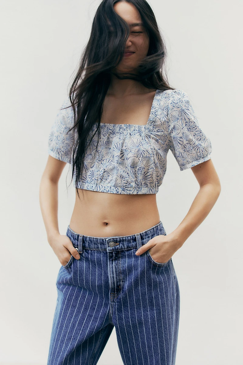 Lacing-detail cotton blouse