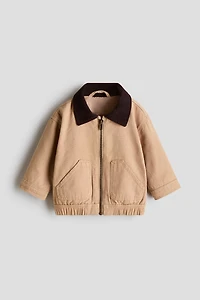 Corduroy-Collar Canvas Jacket