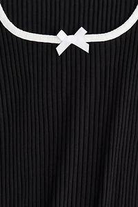 Ribbed Dress with Flared Skirt