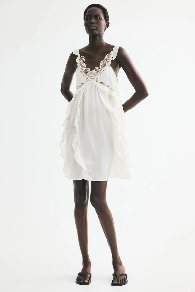 Flounced Lace-Trimmed Dress