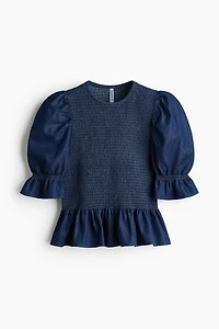 Smocked Denim Blouse