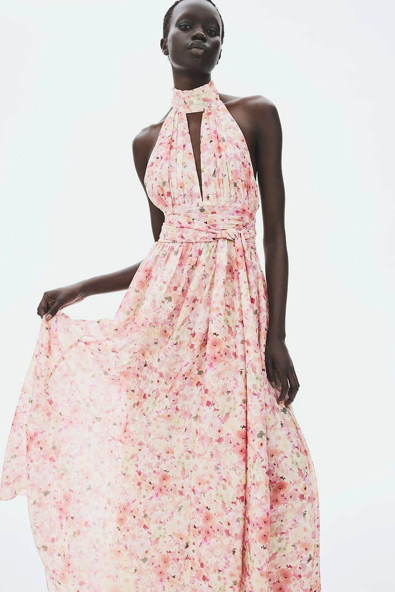 Tie-Detail Halterneck Dress