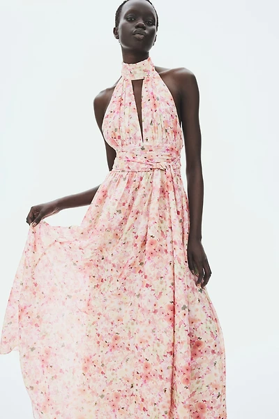 Tie-Detail Halterneck Dress