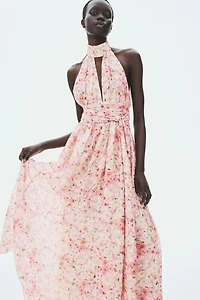 Tie-Detail Halterneck Dress