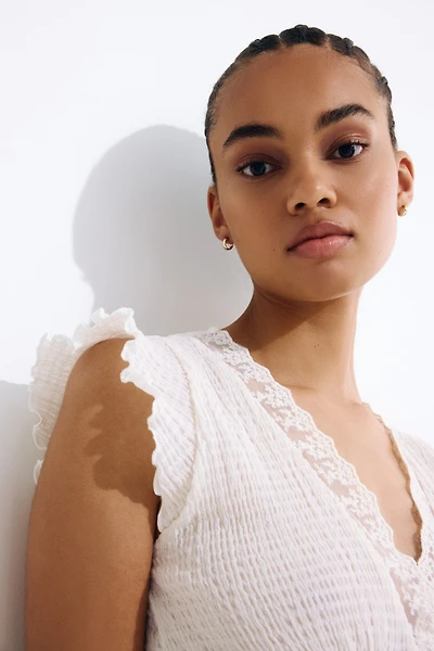 Lace-Trimmed Smocked Top