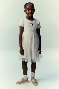 Motif-Detail Dress with Tulle Skirt
