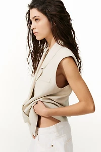 Gilet à la taille sans manches en lin mélangé