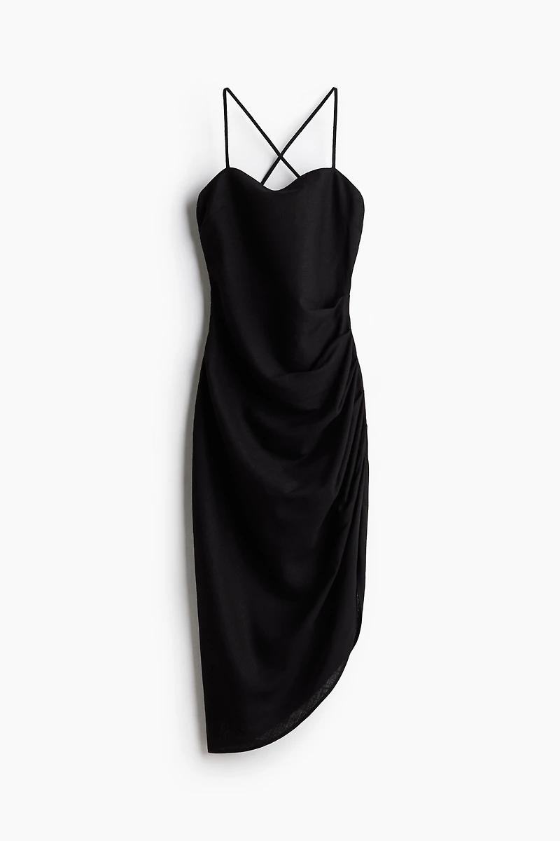 Draped Linen-Blend Dress