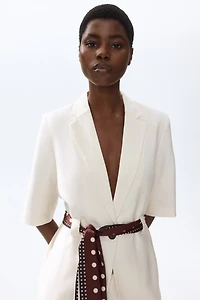Short-Sleeved Blazer with Tie Belt