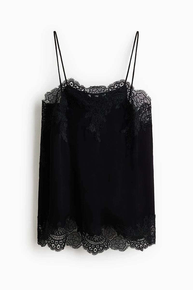 Lace-Trimmed Viscose Top