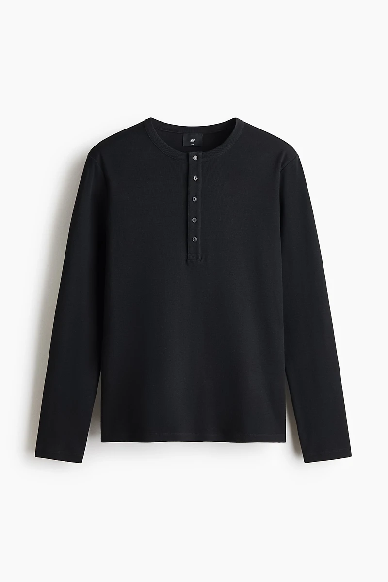 Slim-Fit Ribbed Henley Shirt