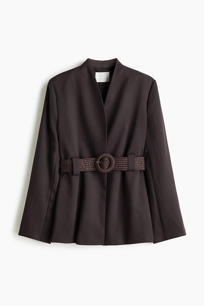 Belted Lapelless Jacket