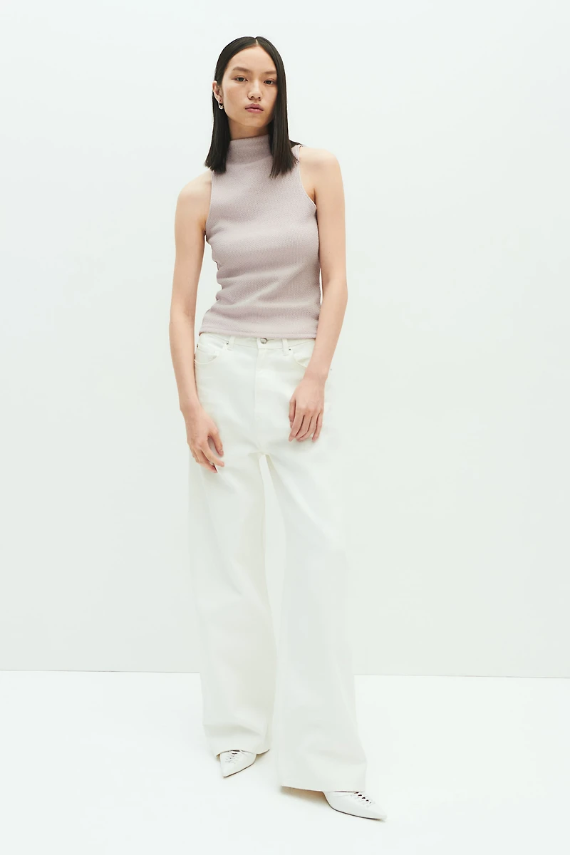Glittery Mock Turtleneck Sleeveless Top