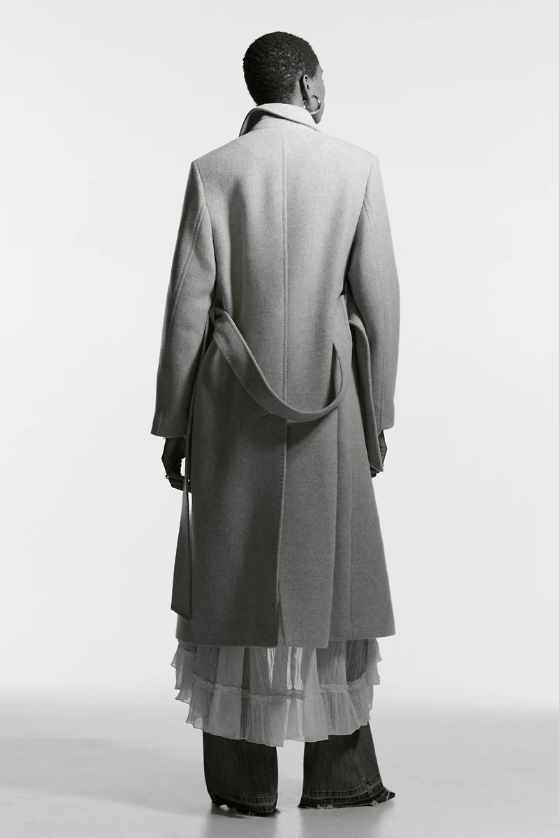 Manteau en laine mélangée avec ceinture à nouer