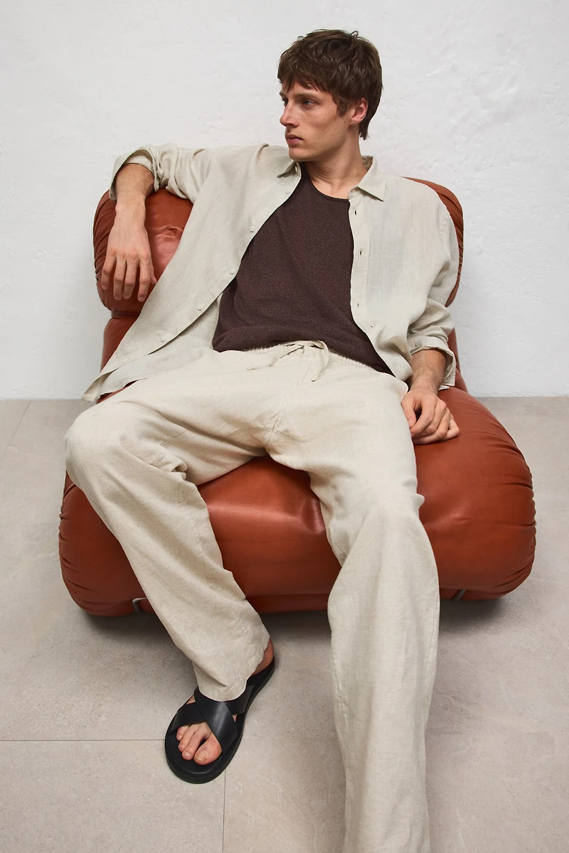 Regular-Fit Linen-Blend Pants