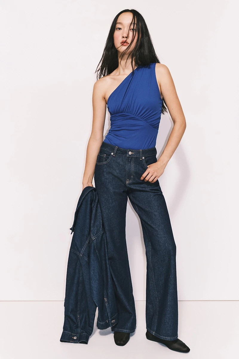 Draped One-Shoulder Thong Bodysuit