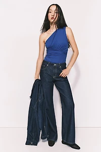 Draped One-Shoulder Thong Bodysuit