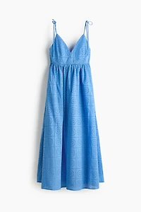 Eyelet-Embroidered Tie-Shoulder-Strap Dress