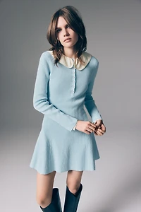 Rib-Knit Dress with Flared Skirt