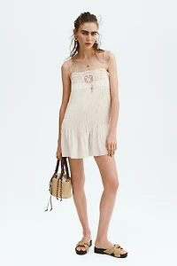 Pintuck Dress with Lace Panel