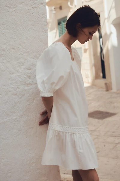 Puff-Sleeved Poplin Dress
