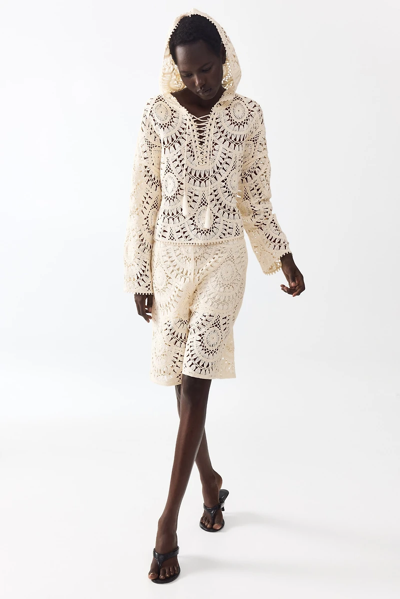 Crochet-Look Bermuda Shorts