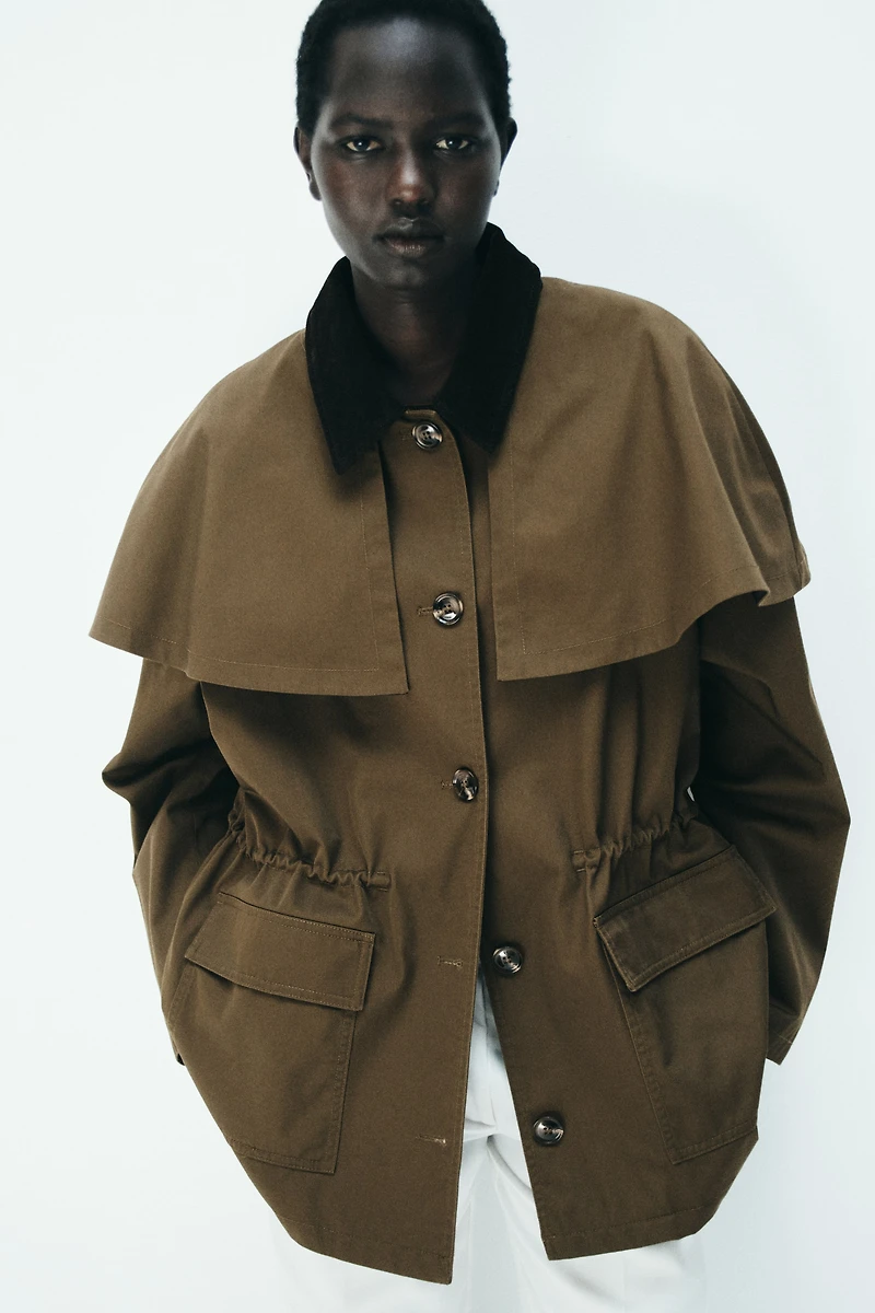 Cape-detail twill jacket