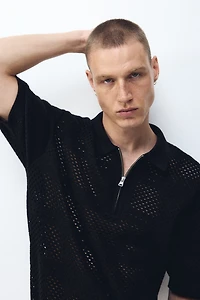 Relaxed-Fit Open-Knit Polo Shirt