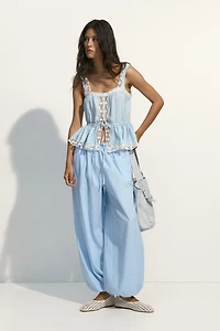 Cotton Balloon-Leg Pants