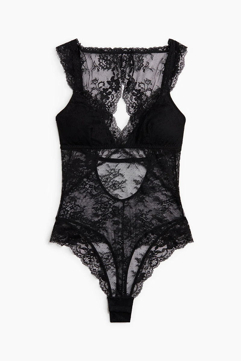 Padded-Cup Lace Thong Bodysuit