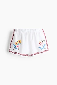Embroidered Linen Beach Shorts
