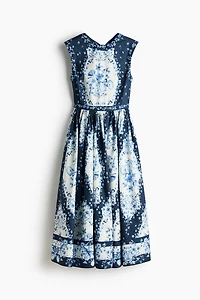 Flared-Skirt Poplin Dress