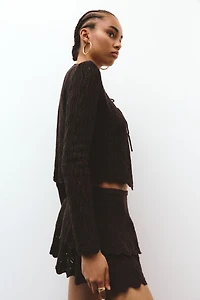 Pointelle-Knit Tie-Front Cardigan