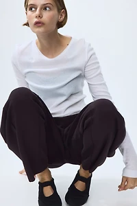 Viscose-Blend Barrel-Leg Pants
