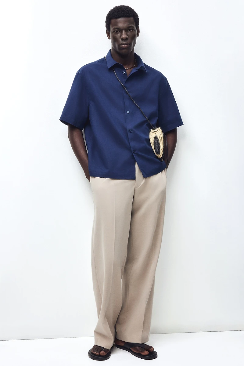 Relaxed-Fit Short-Sleeved Linen-Blend Shirt
