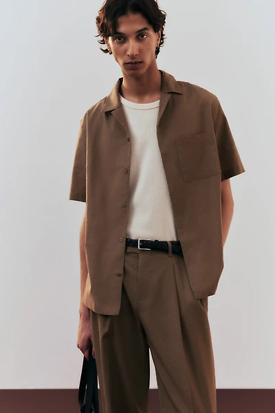 Regular-Fit Short-Sleeved Linen-Blend Shirt