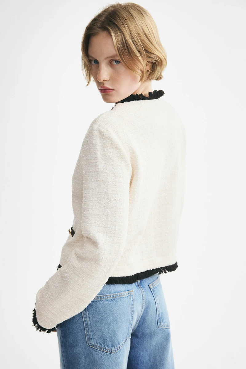 Bouclé-Knit Jacket with Fringe