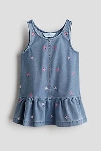 Embroidered Denim-Look Dress