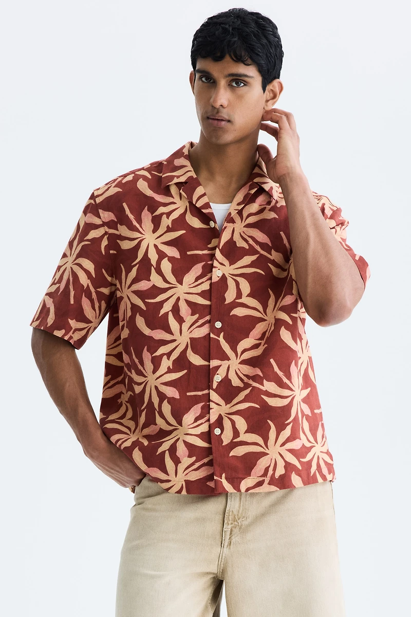 Chemise décontractée en coton à col cubain