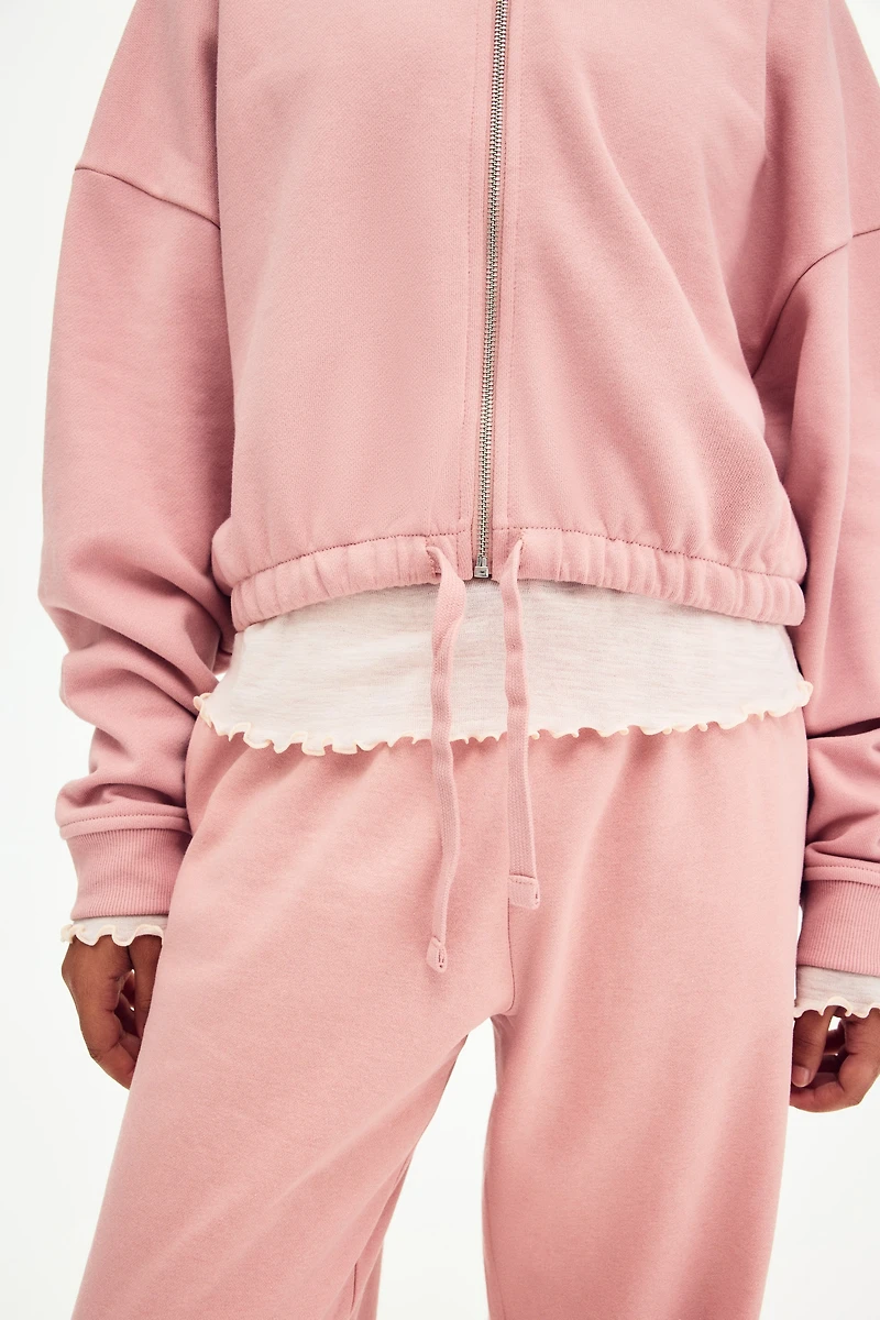 Drawstring zip-through hoodie