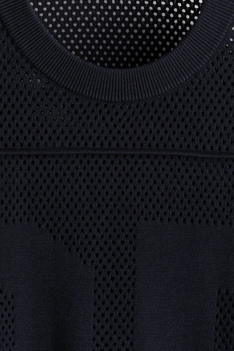 Boxy Relaxed-Fit Open-Knit T-Shirt