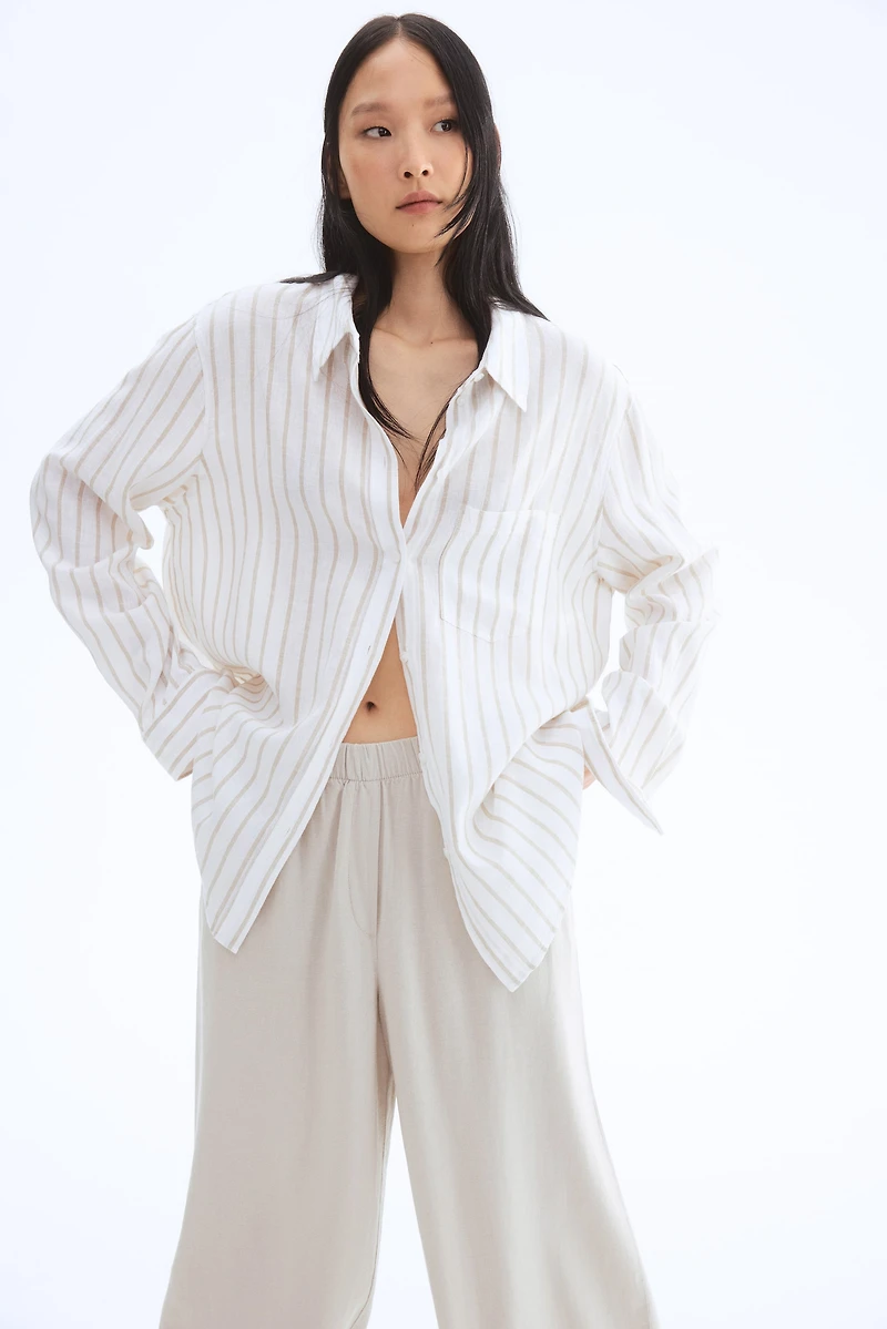 Wide-Leg Linen-Blend Pants