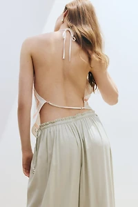 Asymmetric Satin Halterneck Top