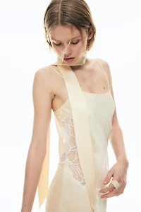 Lace-Detail Satin Dress with Scarf