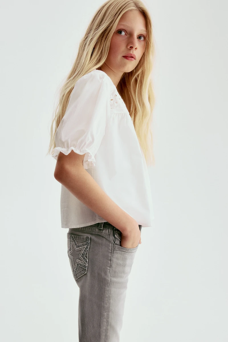 Embroidered-Detail Flared Low Jeans