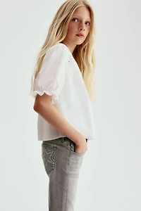 Embroidered-Detail Flared Low Jeans