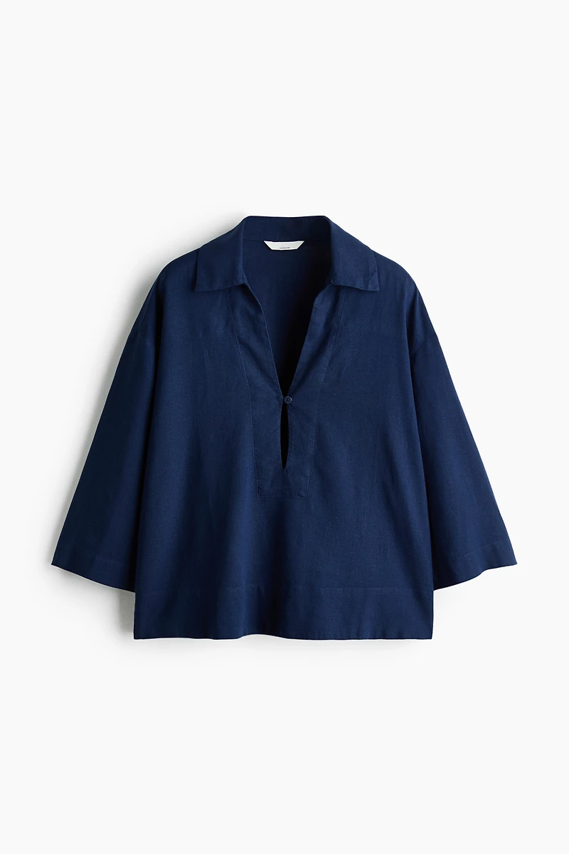 Linen-Blend Pullover Shirt
