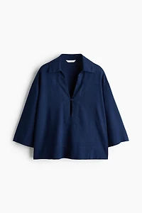 Linen-Blend Pullover Shirt