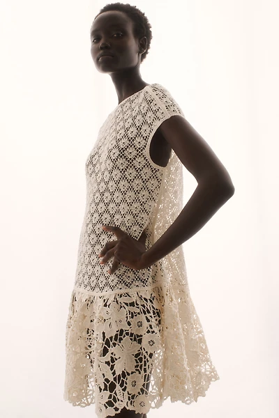Crochet-Look Dress with Flared Skirt